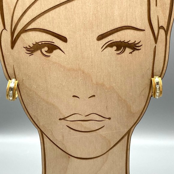 Glamorous Vintage Huggie Hoop Earrings, Unique Channel Set Baguette Crystals - Picture 3 of 6